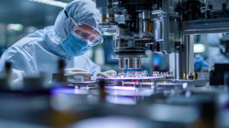 Medium shot of advanced nanocoatings being applied on various materials in a hightech facility illustrating the versatility of enhanced protective surfacesの素材