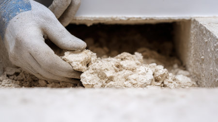 Medium shot showing a professional removing debris from a residential HVAC duct to improve home ventilation and air purityの素材