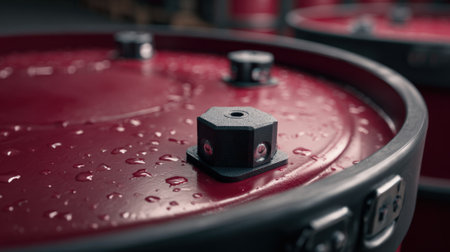 Medium shot showing a durable drum with advanced leakproof technology emphasizing material quality and secure seals for reliable liquid containment in logistics.の素材