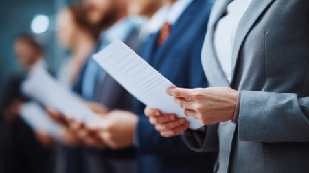 Hiring managers reviewing candidate profiles during partial recruitment outsourcing focusing on screening and shortlisting tasks to enhance company hiring efficiency.の素材