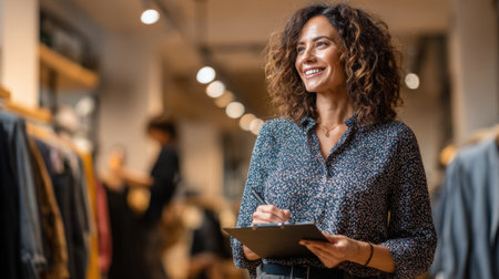 Medium shot of researcher taking detailed notes while observing shoppers in a retail store capturing consumer behavior in a natural environmentの素材