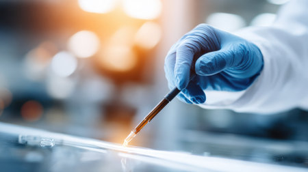 Closeup of technician performing adhesion test on freshly painted metal surface in industrial lab setting measuring coating strength.の素材