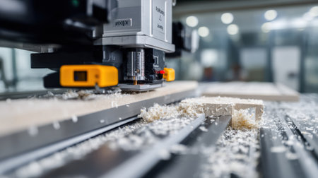 Medium shot capturing smart saw sensors monitoring applied force on a cutting blade for enhanced safety and efficiency.の素材