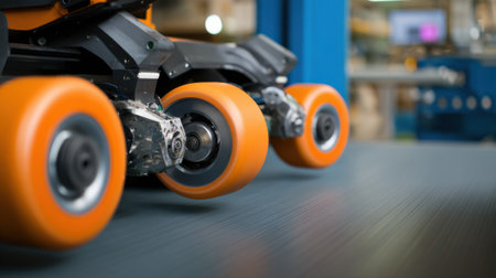 Close view of prototype robotic rollers adjusting pressure on a test surface highlighting innovation in automated rolling technology.の素材