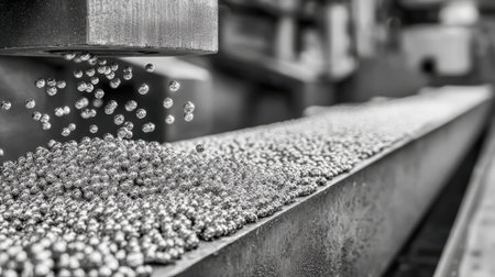 Medium shot highlighting detailed chromium alloy microcasting with advanced machinery emphasizing complex tiny metal structures in production.の素材