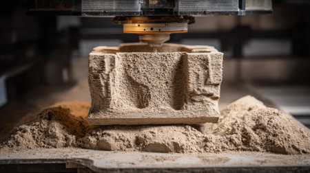 Medium shot of laser equipment performing precision surface refinement on a cast part revealing subtle variations in texture and enhanced durability through innovative finishing.の素材