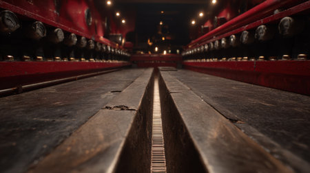 Medium shot capturing the precise alignment of a metal mesh during the screen printing screen replacement process.の素材