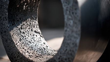 Medium shot revealing the textural details of a forged steel sculpture under natural light blending traditional craftsmanship with innovative steelwork.の素材