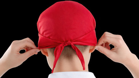 Red cap with rope tied around on transparent backgroundの素材