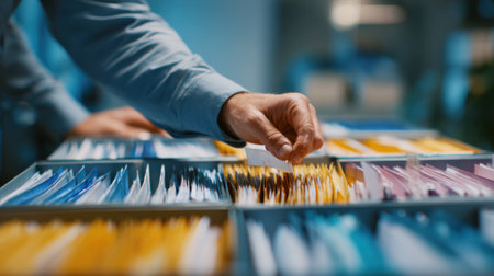 Medium shot of an auditor reviewing confidential member records during a comprehensive data privacy auditの素材