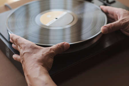 Hands with turntableの写真素材