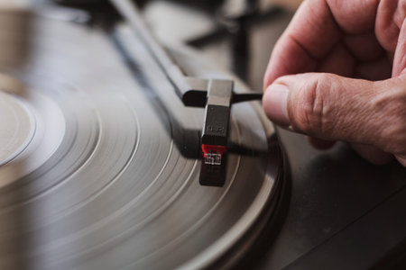 Hands with turntableの写真素材