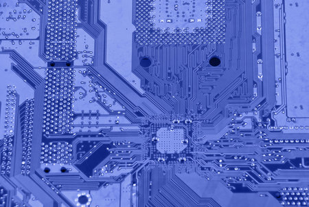 Abstract background with electronic circuit colored in blue
