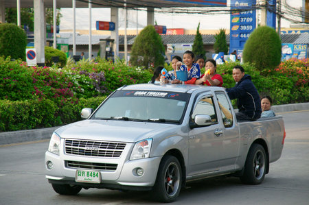 CHIANGMAITHAILANDAPRIL 14 2011:Unidentified tourist with pickup car in a water fight festival or...