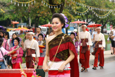 CHIANGMAI, THAILAND - FEBRUARY 2-2013 : Unidentified Thai people on the parade in ChiangMai Flower Festival 2013 at ChiangMai, Thailand.のeditorial素材