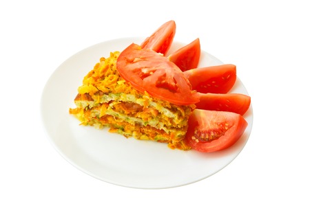 A piece of delicious cake from courgettes. Vegetable cake.の写真素材