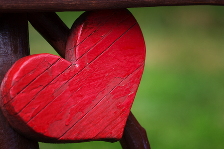 closeup of wooden heart in outdoorの写真素材