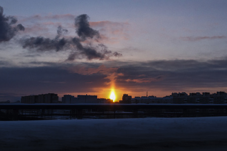 St. Petersburg Russia - February 13, 2019: sunrise apocalypse in the cityの写真素材