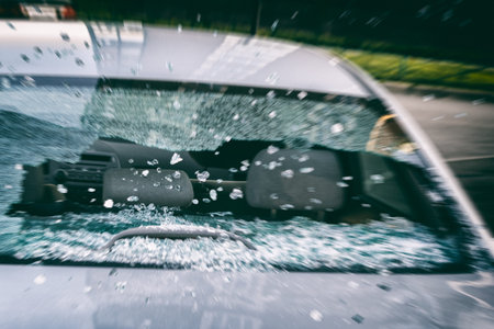 Spread fragments of the window of the car glass, blurred edges of the painting in motion