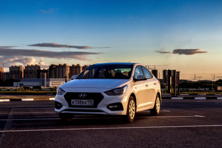 Saint Petersburg, Russia - June 2019: Hyundai Solaris. One of the best-selling models of Hyundai...