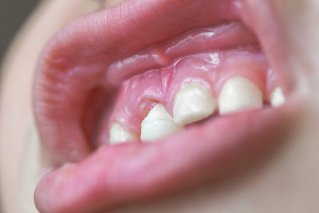 Baby tooth, close-up of the tooth that falls macro shot.