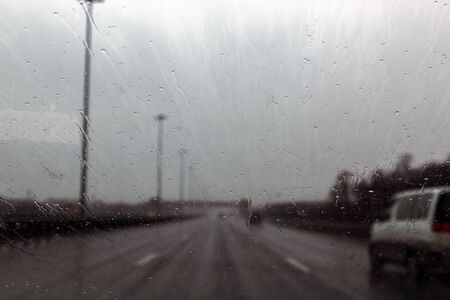 St. Petersburg, Russia June 2019, blurred rain on the ring road.のeditorial素材