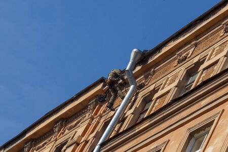 St. Petersburg Russia June 2019 high-rise works on facades of buildings.のeditorial素材