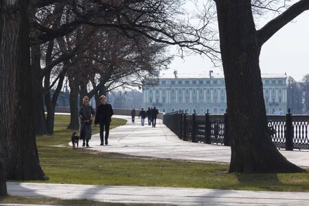 St. Petersburg, Russia June 2019, river embankment walk people.のeditorial素材