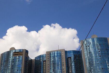 Saint Petersburg, Russia-June 2019: Windows and balconies of residential buildings in the city.のeditorial素材