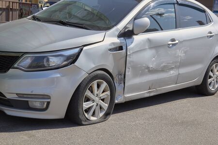 car crash accident on the road in the big city.の写真素材