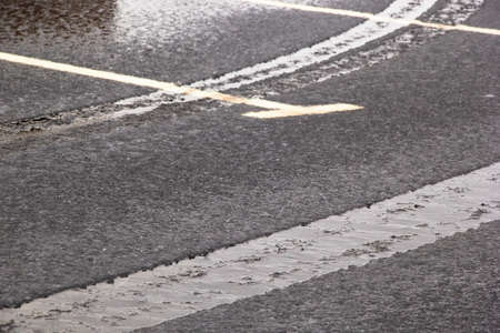 slush dampness on the road sleet even layer.のeditorial素材