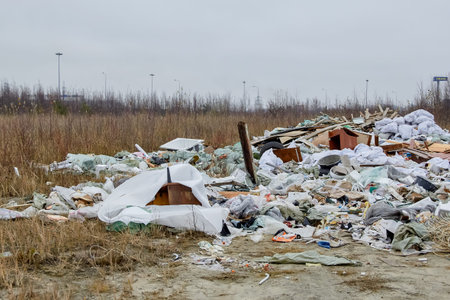 Russia, Leningrad region-November 2019: a garbage dump near the residential quarters of Mega Parnas....