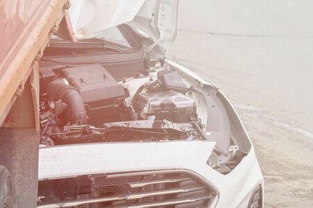 car crash accident on the road in the big city.の写真素材