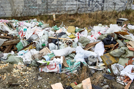 Russia, Leningrad region-November 2019: a garbage dump near the residential quarters of Mega Parnas....