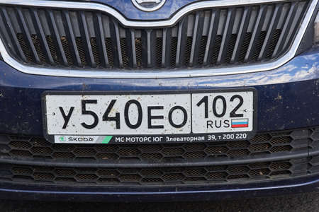 Saint Petersburg, RUSSIA - July 11, 2019: midges insects on the bumper and hood of the car.のeditorial素材