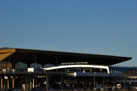 RUSSIA, SAINT PETERSBURG - Feb 2020: Pulkovo airport early in the morning.