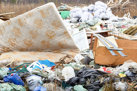 Russia, Leningrad region-November 2019: a garbage dump near the residential quarters of Mega Parnas....