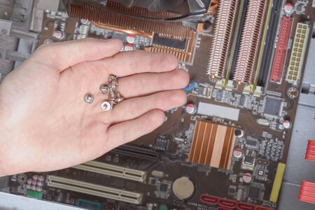 Repair of PC installation of components cleaning from dust assembly computer acceleration.の写真素材