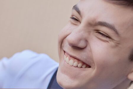 portrait of a teenage schoolboy, close-up, back to schoolの写真素材