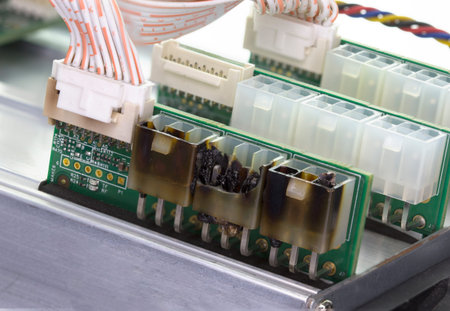 socket burnt out, on the asics motherboard mining crypto farm