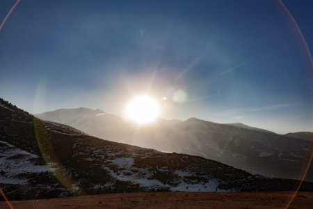 Beautiful sunset in the mountains evening view of the Tien Shan mountain range, Kyrgyzstan