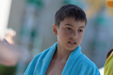 Child, 10 years old, foam party, sea foam, sprayの写真素材