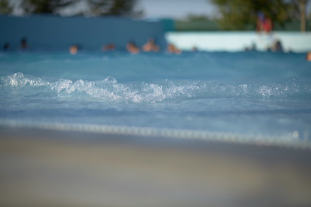 Blur beautiful nature with bokeh sunlight wave abstract background. Copy space of summer vacation and business travel concept.の写真素材