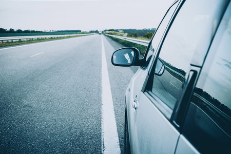 car on the road with motion blur background.