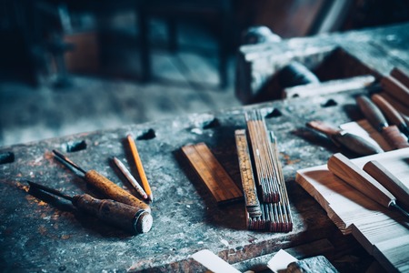 Old traditional carpenter's tools, retro vintage style.の写真素材
