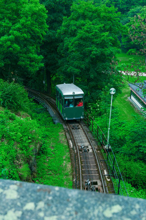 Old funicular at national Skansen Park in Swedenの写真素材