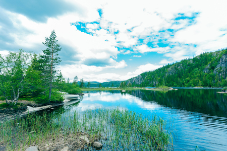 Norway, stunning landscape with mountain lakeの写真素材