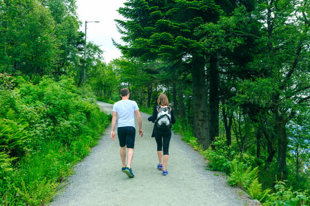 Young couple jogging in park at morning. Health and fitness