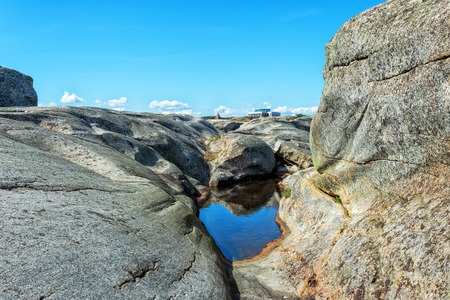 Norway, stunning landscape with lake and mountainの写真素材