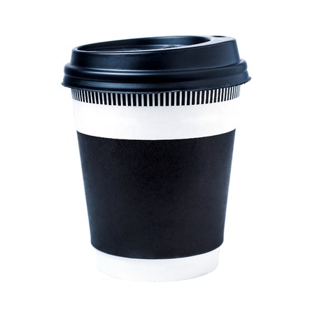 Glass of drink with lid isolated on white backgroundの写真素材
